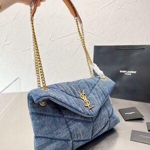 YSL Puffer Medium Quilted Denim Shoulder Bag
